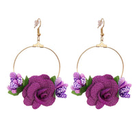 Purple Lace & Goldtone Rose Drop Earrings