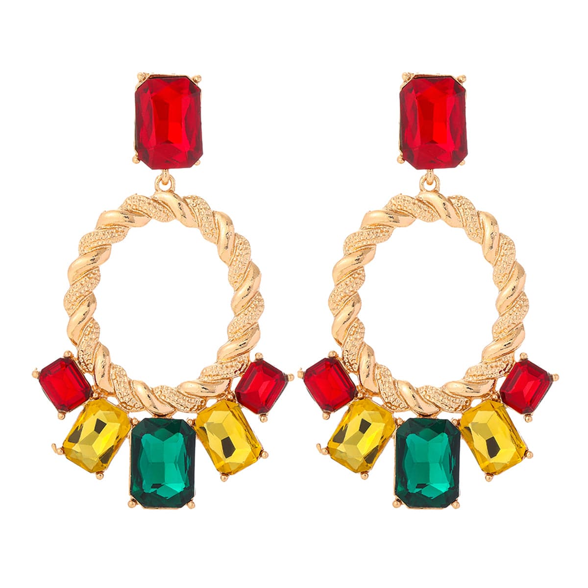Red & Green Crystal Open Oval Drop Earrings