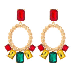 Red & Green Crystal Open Oval Drop Earrings