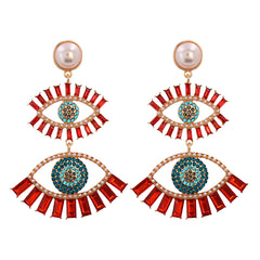 Red Crystal & Cubic Zirconia Evil Eye Drop Earrings