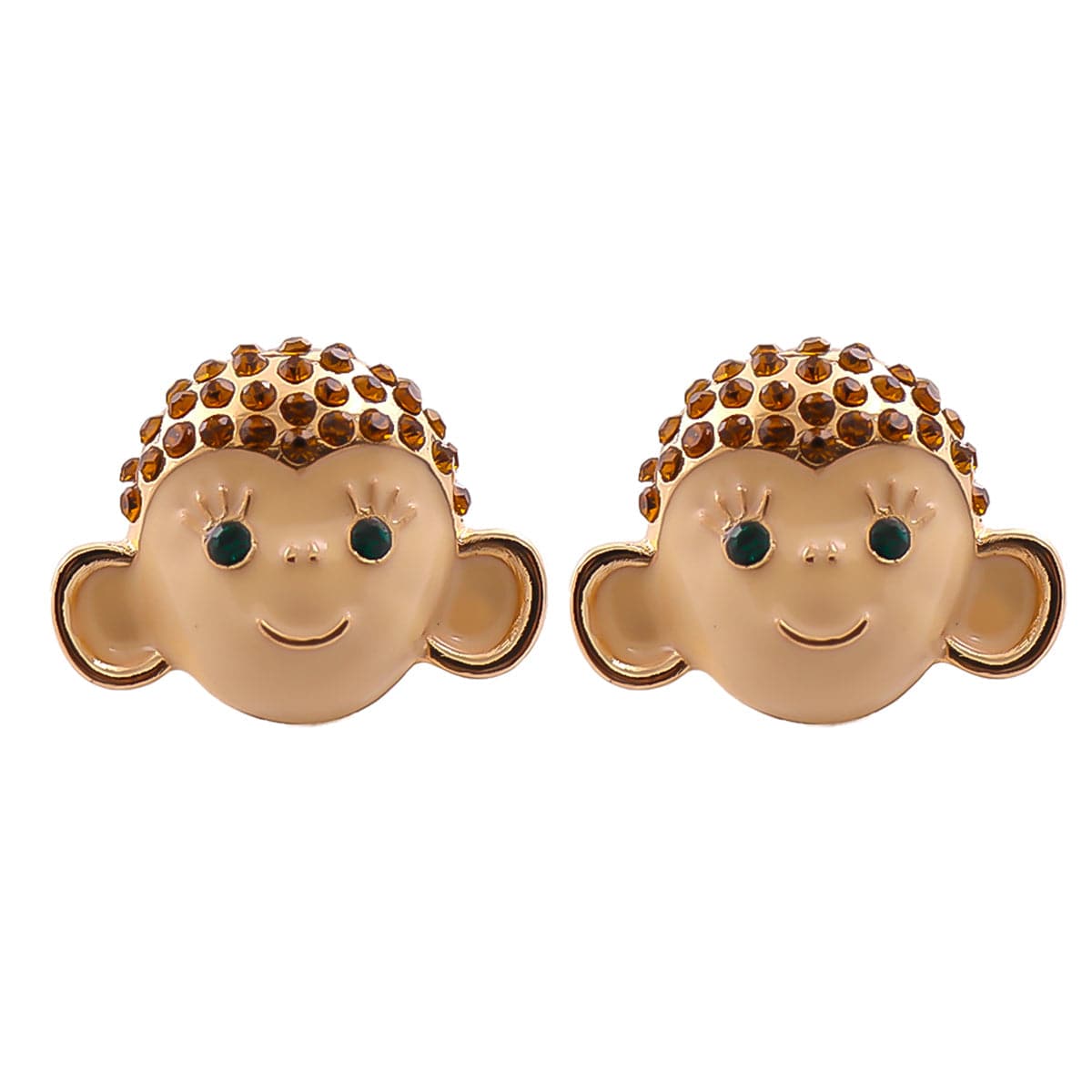 Cubic Zirconia and Enamel 18K Gold-Plated Monkey Stud Earrings, gold stud earrings for women, botanical inspired, side view