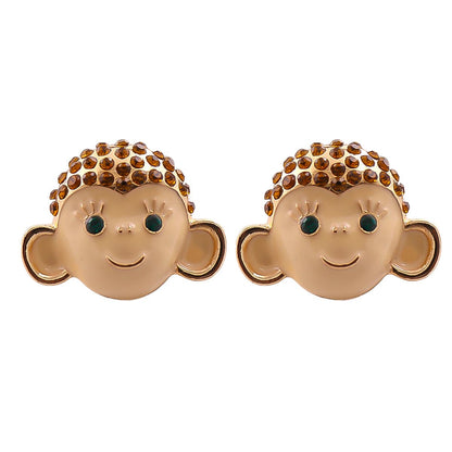 Cubic Zirconia and Enamel 18K Gold-Plated Monkey Stud Earrings, gold stud earrings for women, botanical inspired, side view