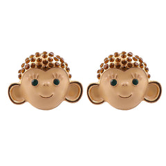 Cubic Zirconia & Enamel 18K Gold-Plated Monkey Stud Earrings