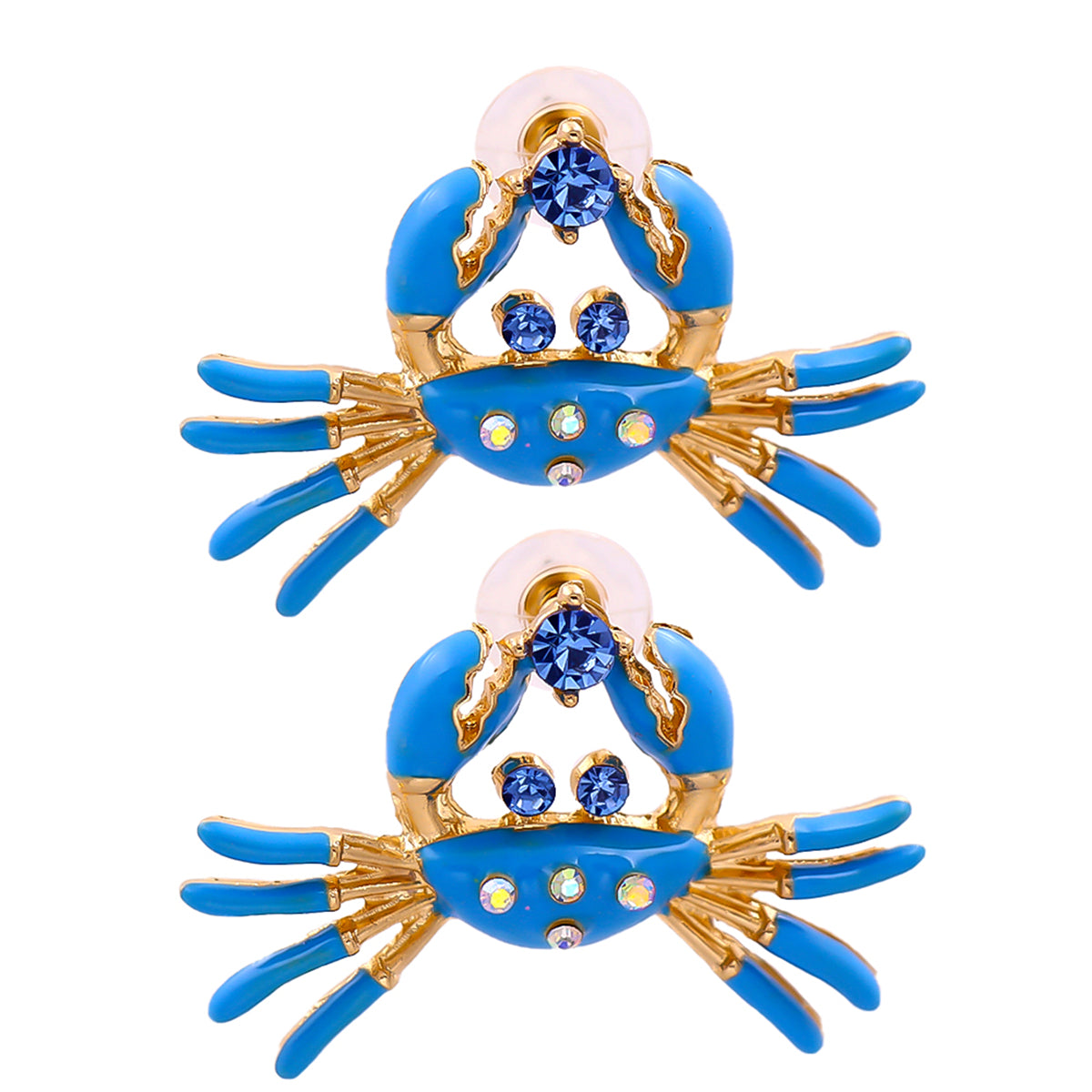 Blue Enamel & Cubic Zirconia 18K Gold-Plated Crab Stud Earrings