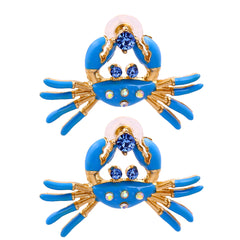 Blue Enamel & Cubic Zirconia 18K Gold-Plated Crab Stud Earrings