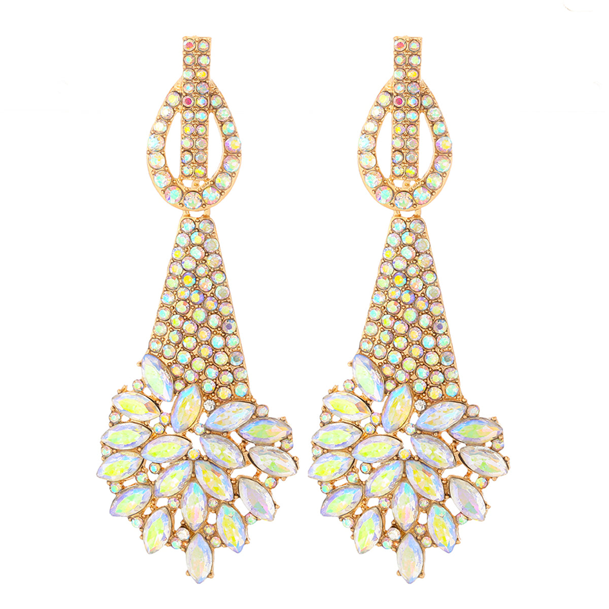 Colored Crystal & Cubic Zirconia Cluster Drop Earring