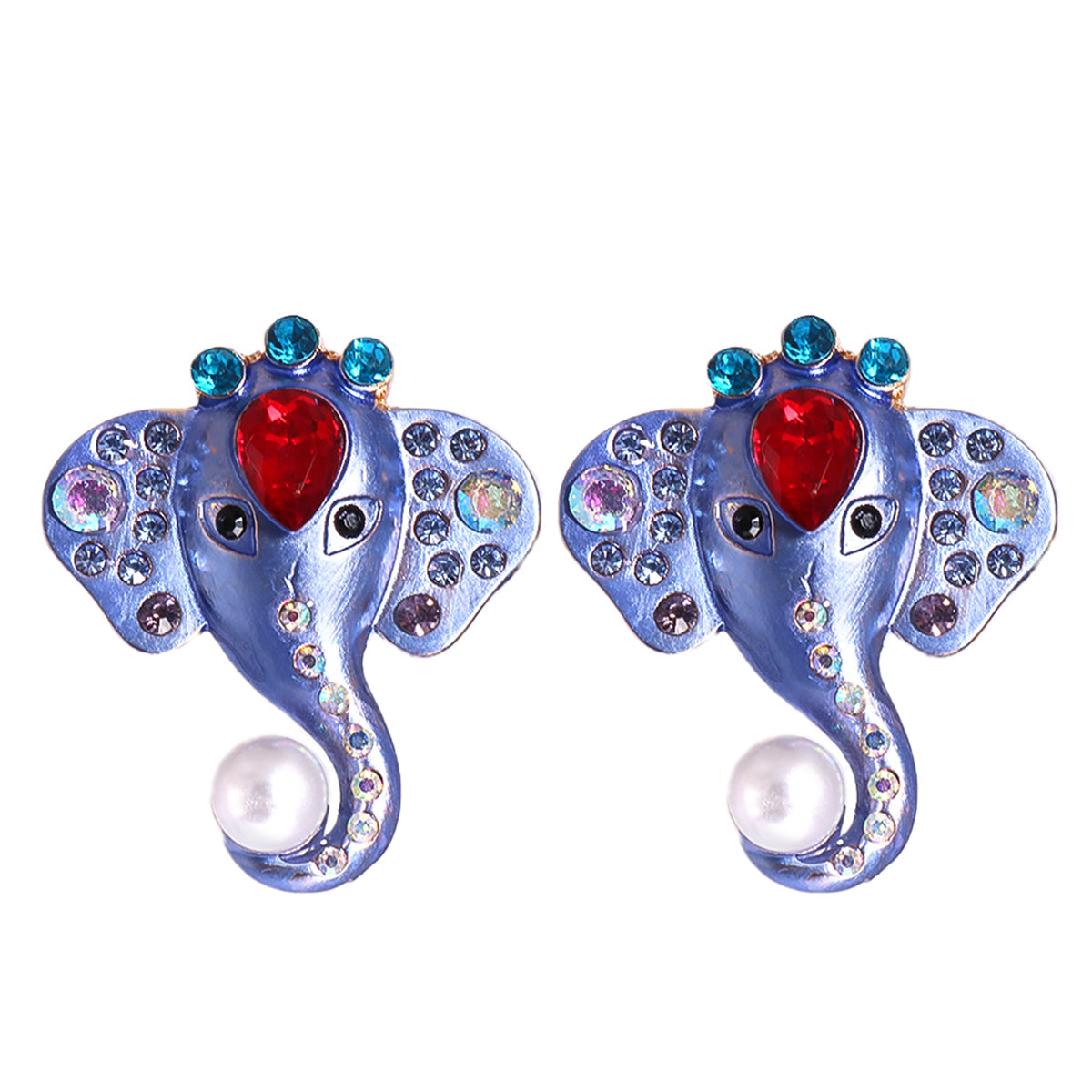 Purple Enamel & Crystal Pearl 18K Gold-Plated Elephant Stud Earrings