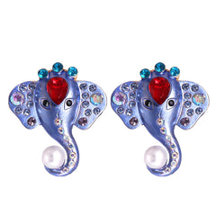 Purple Enamel & Crystal Pearl 18K Gold-Plated Elephant Stud Earrings
