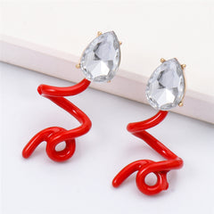 Red & Crystal Swirling Snake Drop Earrings