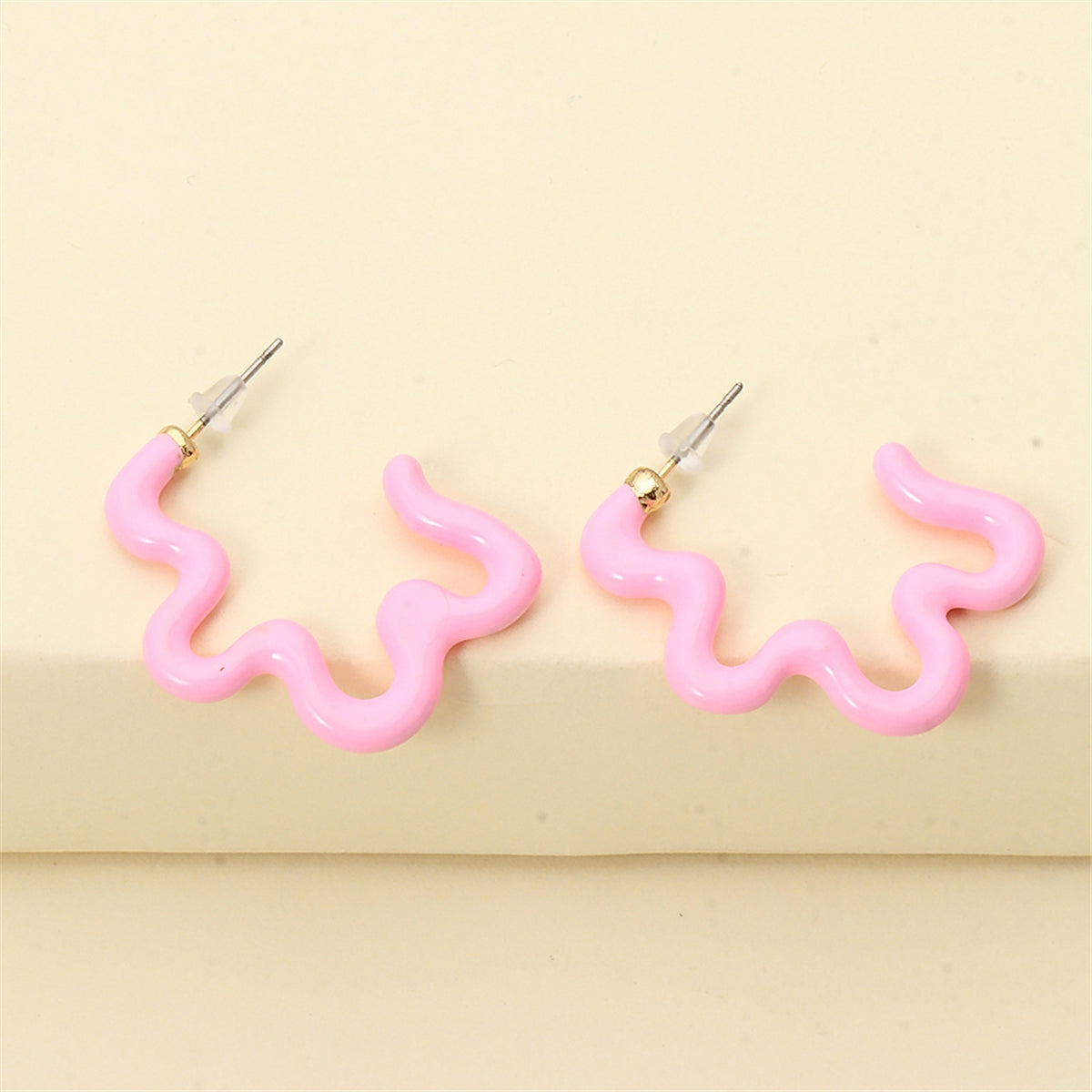 Pink Enamel and 18K Gold-Plated Open Flower Stud Earrings, gold stud earrings for women, botanical inspired, styled look