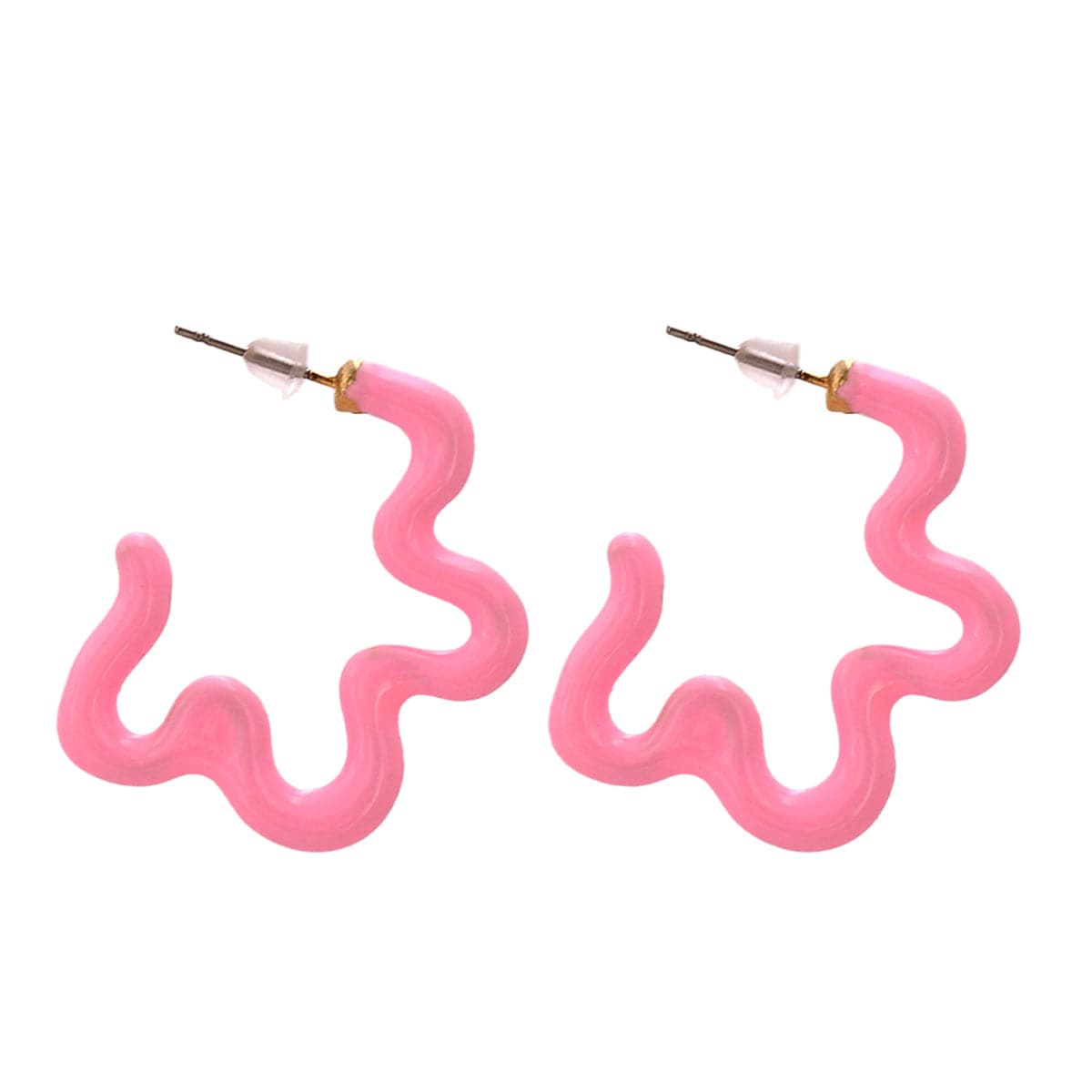 Pink Enamel and 18K Gold-Plated Open Flower Stud Earrings, gold stud earrings for women, botanical inspired, side view