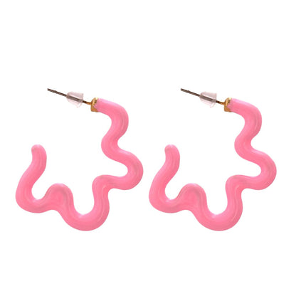 Pink Enamel and 18K Gold-Plated Open Flower Stud Earrings, gold stud earrings for women, botanical inspired, side view