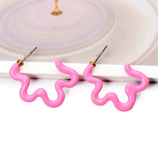 Pink Enamel and 18K Gold-Plated Open Flower Stud Earrings, gold stud earrings for women, dainty minimalist design, front view