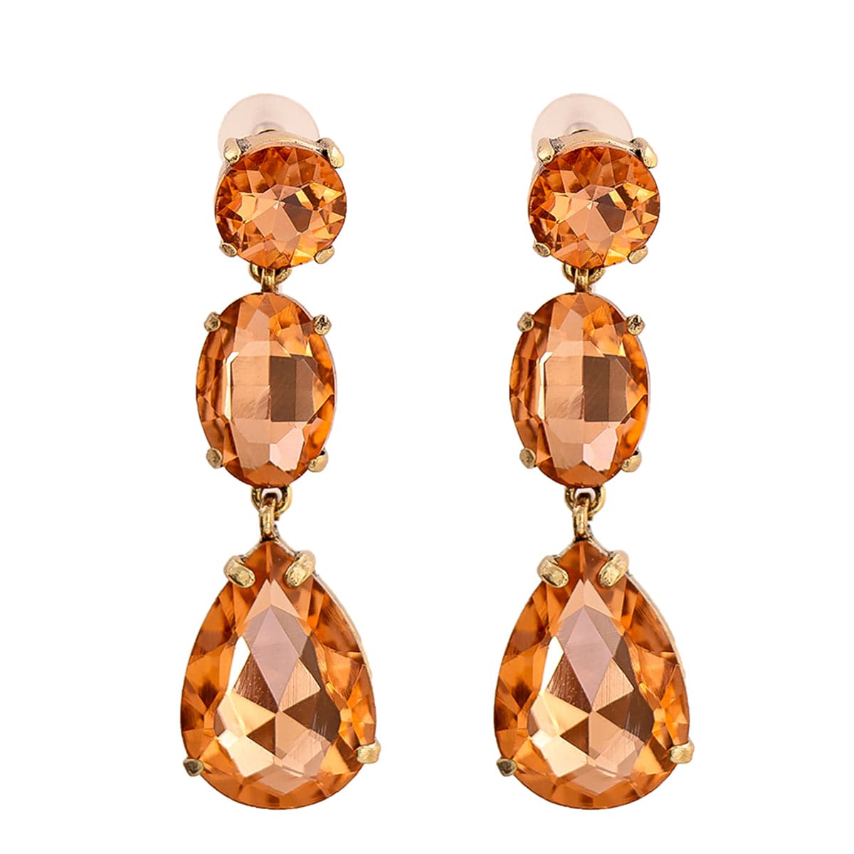Champagne Crystal and 18K Gold-Plated Drop Earrings, gold drop earrings for women, botanical inspired, side view