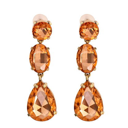Champagne Crystal and 18K Gold-Plated Drop Earrings, gold drop earrings for women, botanical inspired, side view