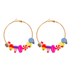 Pink Polymer Clay & 18K Gold-Plated Multi-Hued Food Beads Hoop Earrings