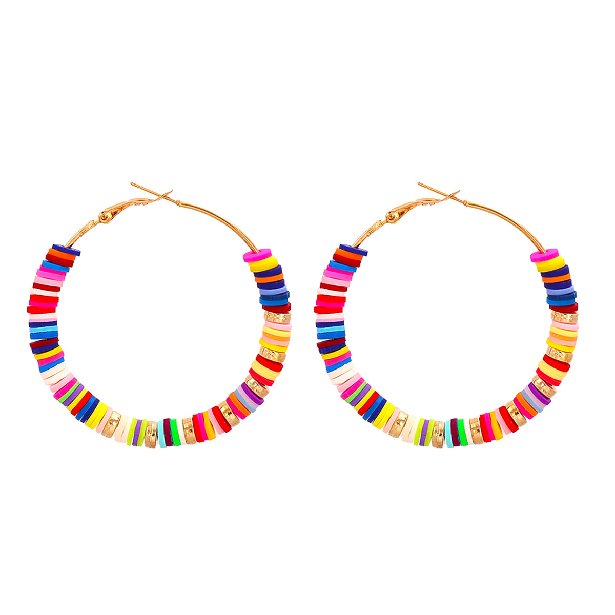 Polymer Clay and 18K Gold-Plated Multicolor Beads Hoop Earrings, everyday style, lifestyle look