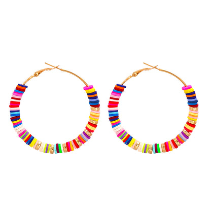 Polymer Clay and 18K Gold-Plated Multicolor Beads Hoop Earrings, everyday style, lifestyle look