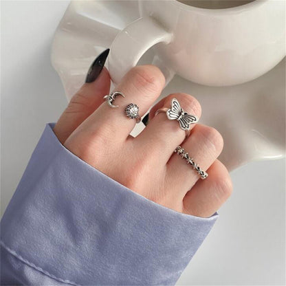 Silver-Plated Celestial Bypass Ring Set, jewelry gift sets for women, dainty minimalist design, front view