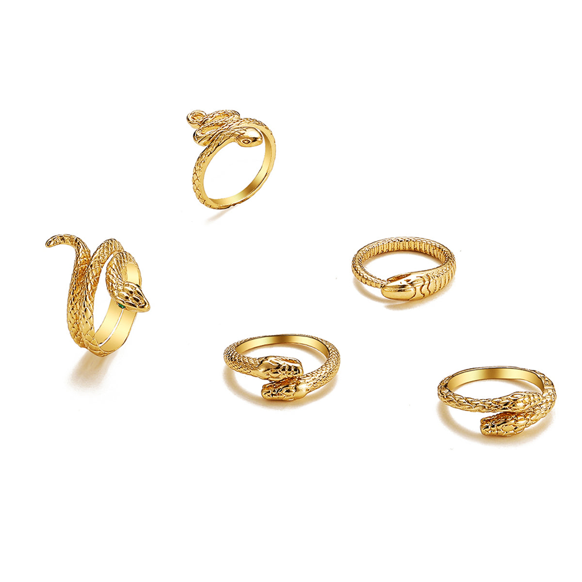 18K Gold-Plated Snake Ring Set, jewelry gift sets for women, elegant gift for her, side view