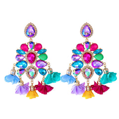 Rainbow Crystal & Cubic Zirconia 18K Gold-Plated Floral Tassel Drop Earrings