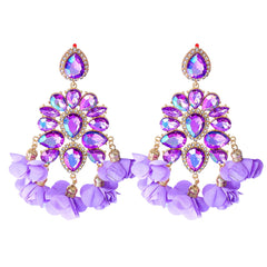 Purple Crystal & Cubic Zirconia Silk 18K Gold-Plated Floral Tassel Drop Earrings