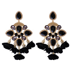 Black Crystal & Cubic Zirconia Floral Chandelier Drop Earrings