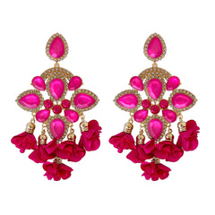 Cubic Zirconia & Rose Crystal Floral Pear Chandelier Drop Earrings