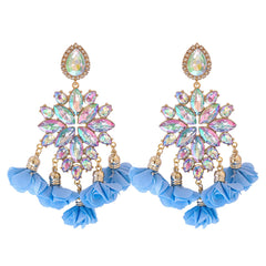 Blue Crystal & Cubic Zirconia Floral Tassel Drop Earrings