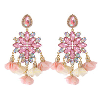 Light Pink Crystal & Cubic Zirconia Flower Tassel Drop Earrings