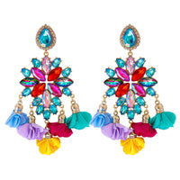 Aqua Crystal & Cubic Zirconia Floral Tassel Marquise Drop Earrings
