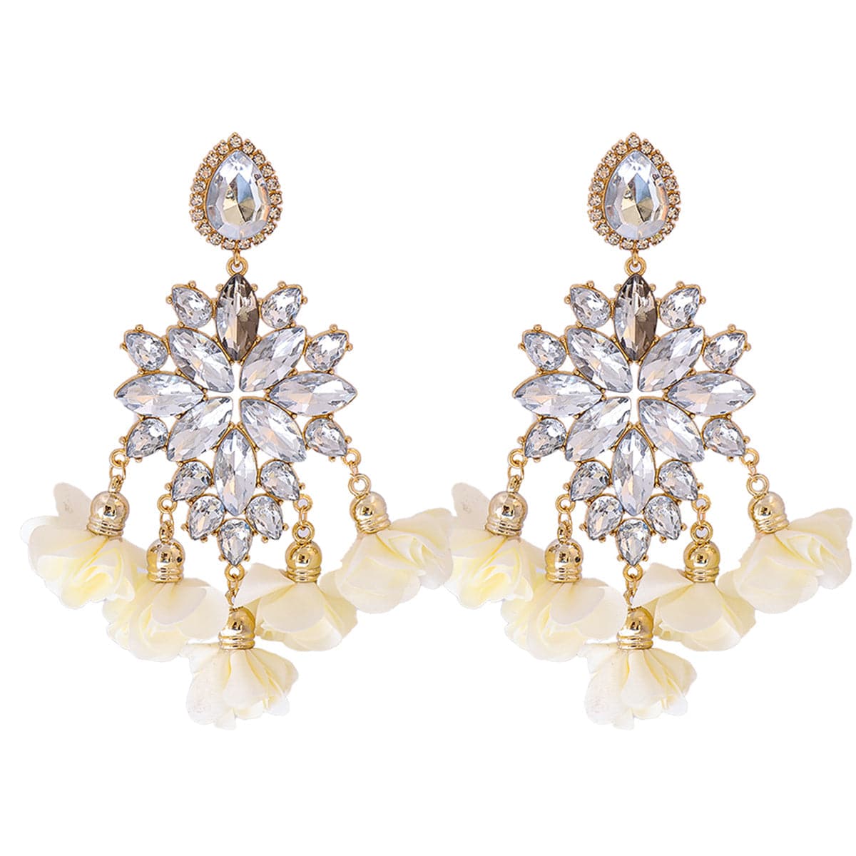Cubic Zirconia & Crystal Silk 18K Gold-Plated Marquise-Cut Flower Drop Earrings
