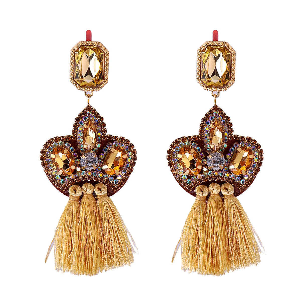 Champagne Crystal & Cubic Zirconia 18K Gold-Plated Radiant-Cut Tassel Drop Earrings