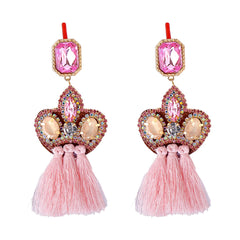 Pink Crystal & Cubic Zirconia Radiant-Cut Tassel Drop Earrings