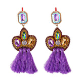 Purple Crystal & Cubic Zirconia Tassel Drop Earrings