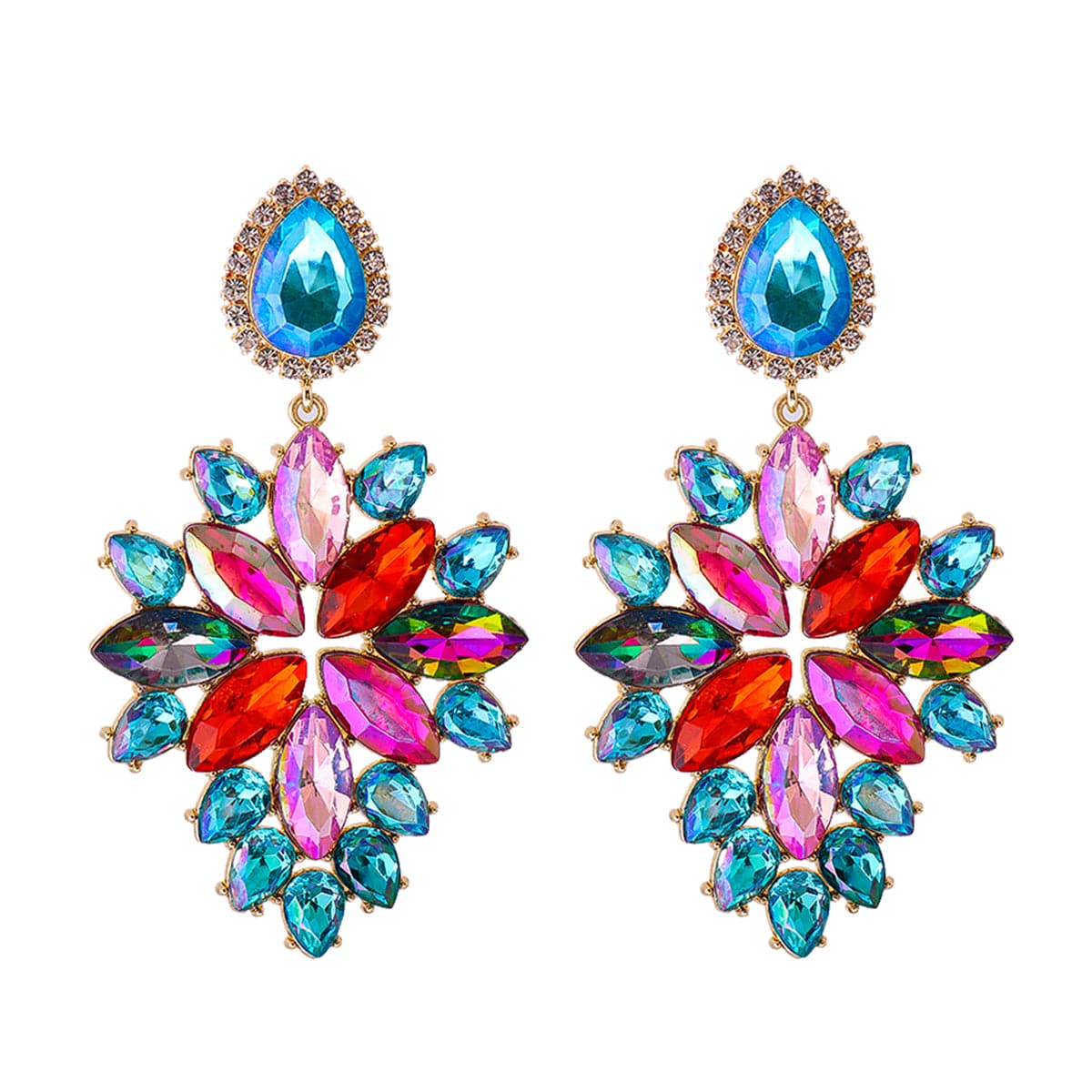Blue & Red Crystal 18K Gold-Plated Marquise-Cut Drop Earrings