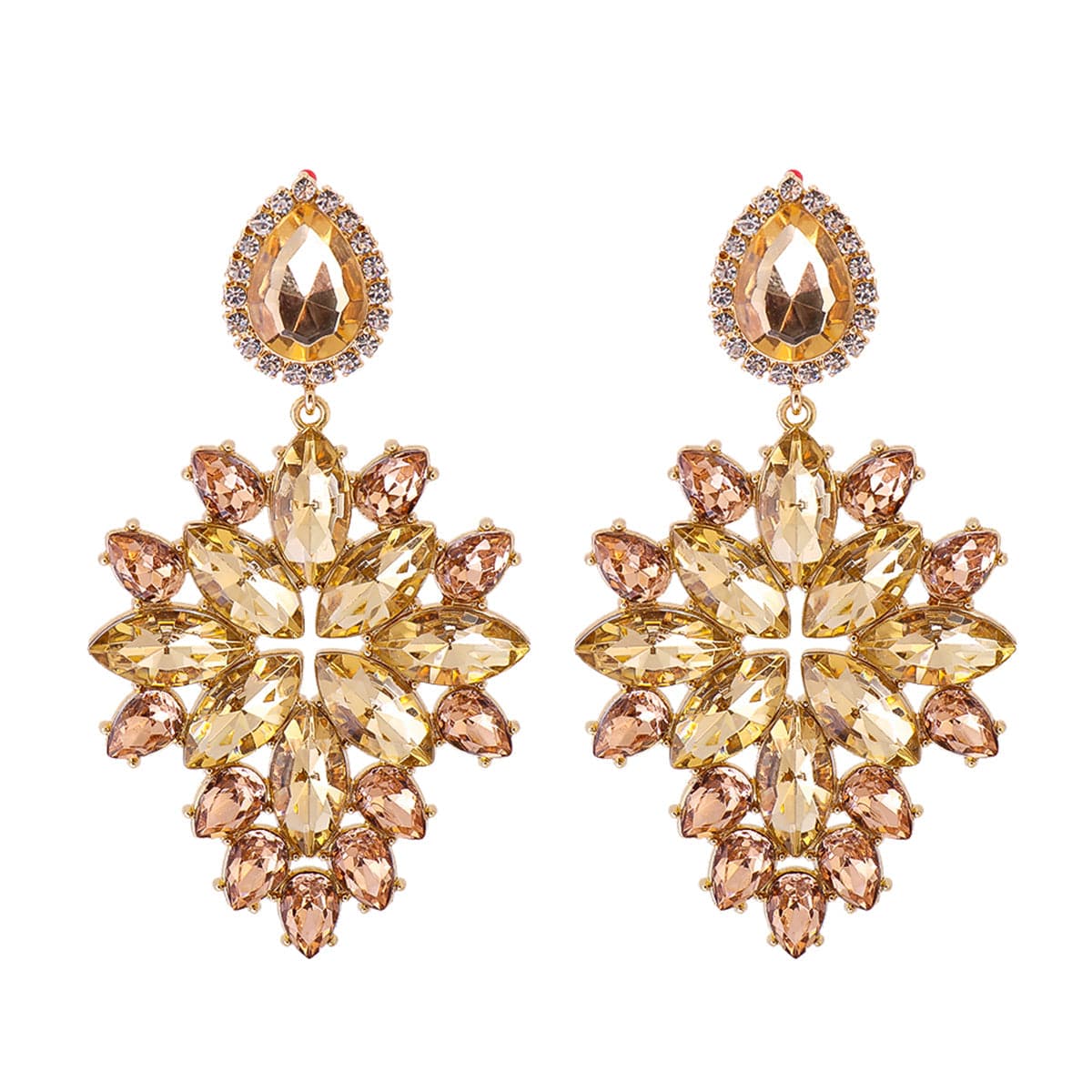 Champagne Crystal & Cubic Zirconia 18K Gold-Plated Marquise Chandelier Drop Earrings