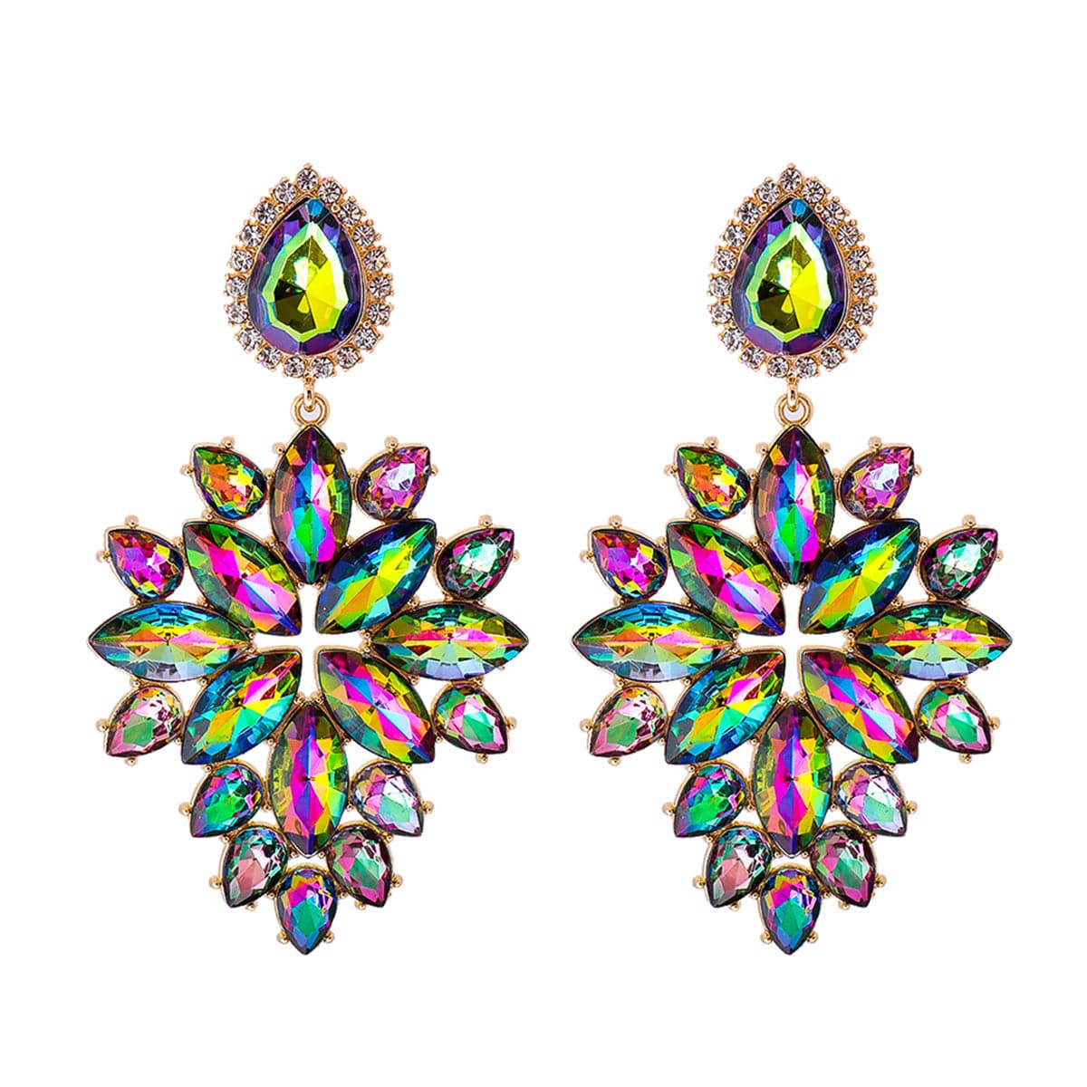 Green & Pink Crystal Cubic Zirconia Marquise-Cut Drop Earrings