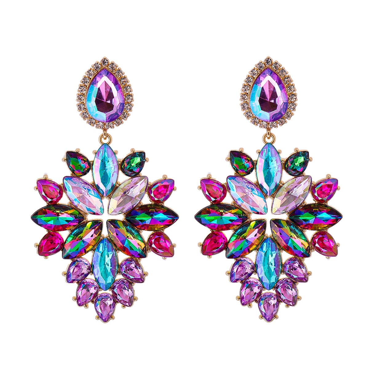 Pink & Blue Crystal Cubic Zirconia Marquise-Cut Drop Earrings