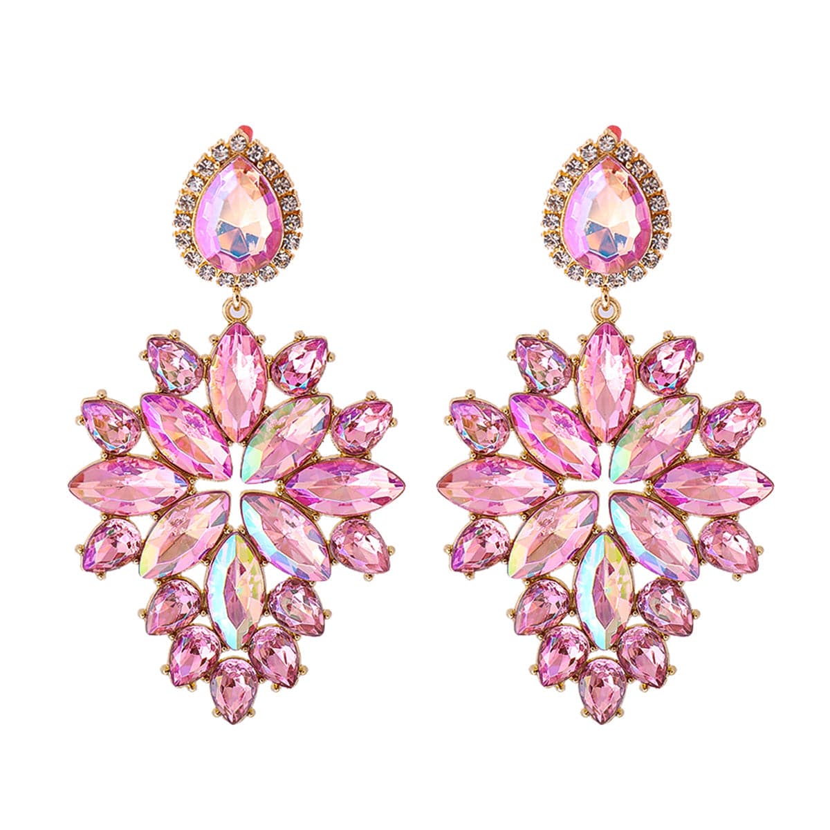 Pink Crystal & Cubic Zirconia Marquise-Cut Drop Earrings