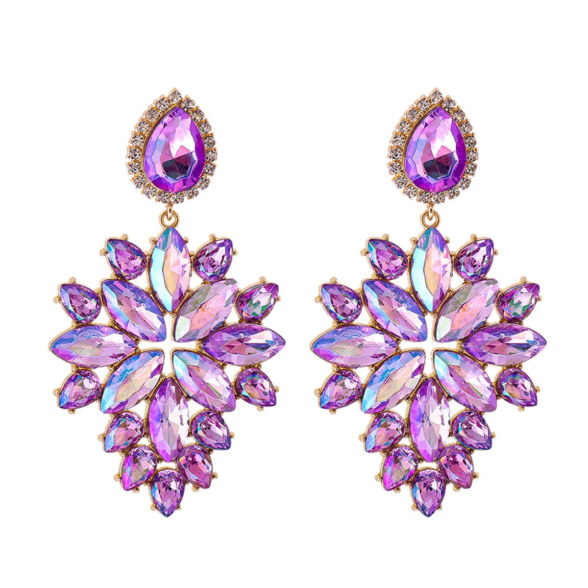 Purple Crystal & Cubic Zirconia Marquise-Cut Drop Earrings