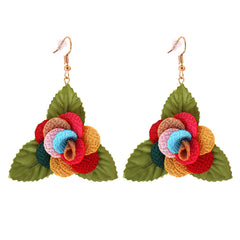 Red Multicolor Lace & 18K Gold-Plated Flower Drop Earrings