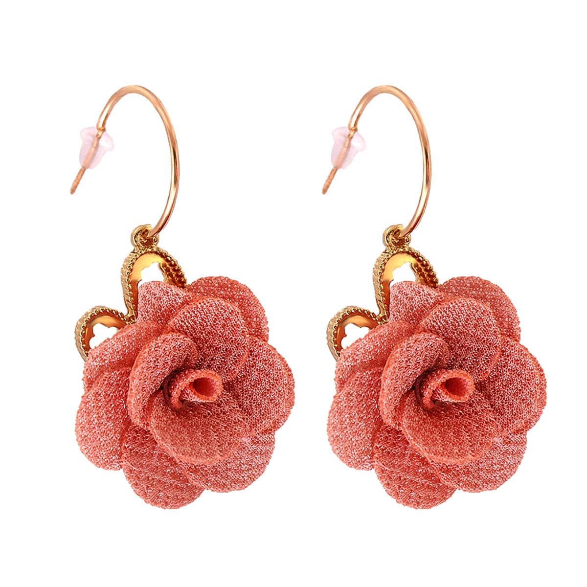 Pink Lace & 18K Gold-Plated Heart Flower Drop Earrings