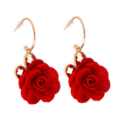 Red Lace & 18K Gold-Plated Heart Flower Drop Earrings