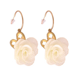 White Lace & 18K Gold-Plated Heart Flower Drop Earrings