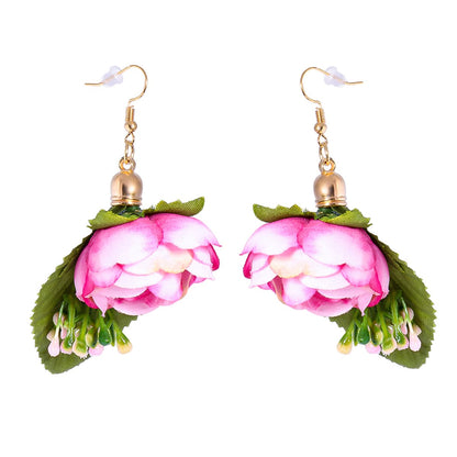 Pink Plastic and 18K Gold-Plated Flower Drop Earrings, gold drop earrings for women, vintage-inspired design, side view