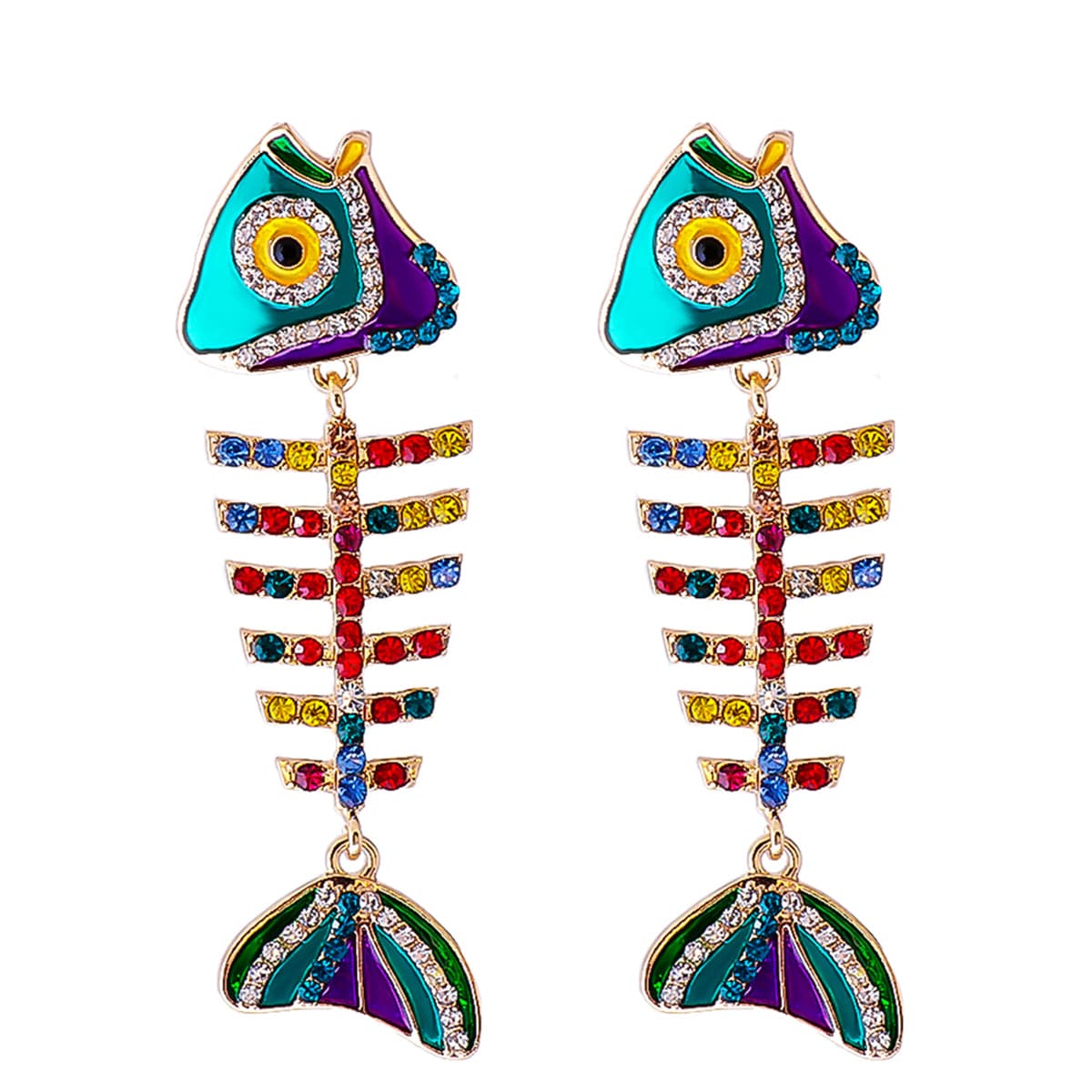 Blue & Red Cubic Zirconia Fishbone Drop Earrings