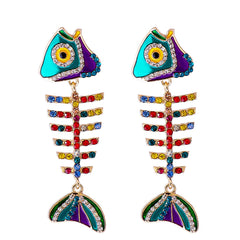 Blue & Red Cubic Zirconia Fishbone Drop Earrings