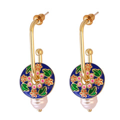 Blue Enamel & Pearl 18K Gold-Plated Botany Drop Earrings