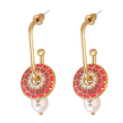 Pink Enamel & Pearl 18K Gold-Plated Flower Drop Earrings